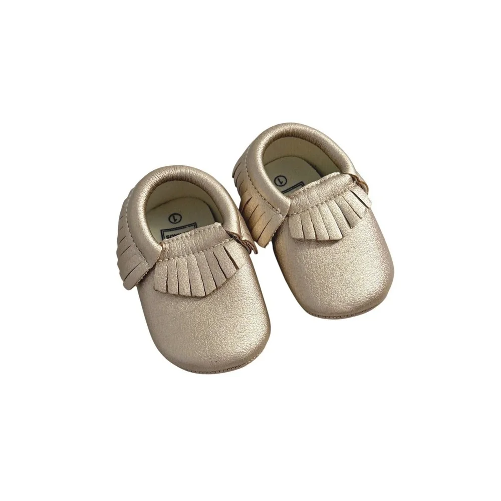 New Romirus Baby Girls Rose Gold Fringe Soft Sole Moccasins‎ Shoes 1 0-6 Months